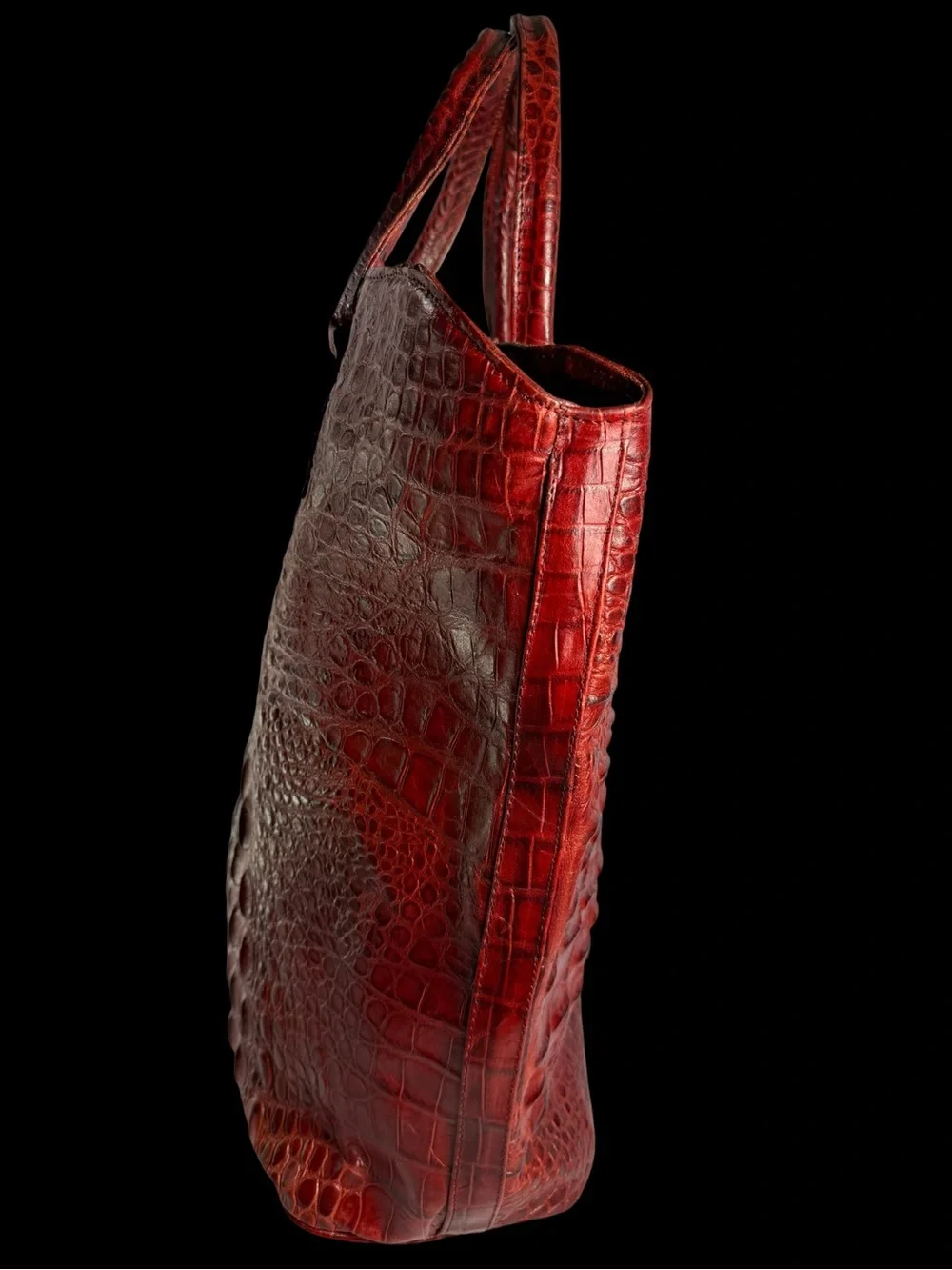 Classic Red Leather Croc-Embossed Tote Bag - Unbranded
